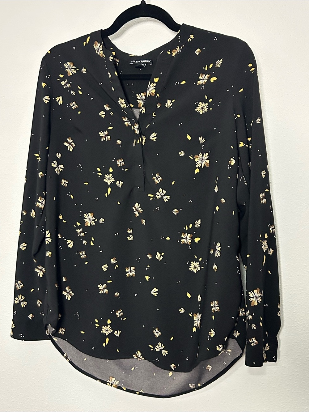Hilary Radley Black Floral Print Blouse